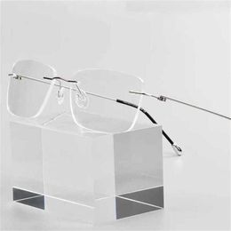 Women's fashion designer sunglasses Custom Made Optical Prescription Photochromic Classic Large Alloy Rimless Anti-blue Myopia Short Sight GlassesKajia