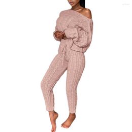 Women's Two Piece Pants Women's Homewear Casual Knitted 2 Sets Autumn Winter Outfit Long Sleeve Sweater Pullover Set Fall Outfits Women