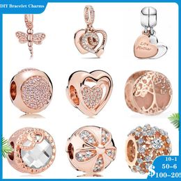 Designer Sparkling Heart Petal Dragonfly Bead bee charm for Pandora Bracelets - 925 Silver B beads for Women in Rose Gold