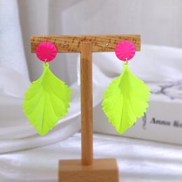 Dangle Earrings KOMi Retro Alloy Metal Fluorescent Green Irregular Folded Plant Leaves Pendant Holiday Gift Jewelry Women