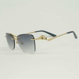 Luxury Designer Fashion Sunglasses 20% Off Vintage Rimless Women Diamond Wave Cut Gafas Retro Shades Men Ladies Goggles Clear Glasses Frame Eyewear