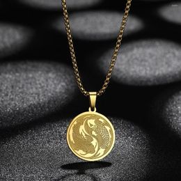 Pendant Necklaces QIAMNI Stainless Steel Yin Yang Chain Goldfish Asian Traditional Fish Figure Chinese Mythological Jewellery Gift