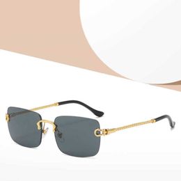 30% OFF Luxury Designer New Men's and Women's Sunglasses 20% Off 8035 Frameless Square Trimmed Metal Twisted Mirror Legs for Men Women Street Fashion Photography