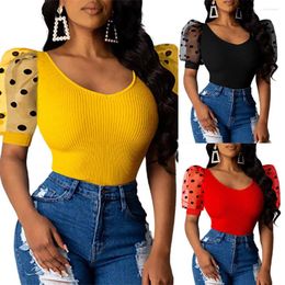 Women's Blouses Ladies Sexy Polka Dot Puff Sleeve Skinny Club Fashion T Shirts Tops Blusas Mujer De Moda 2023 Verano Women Top