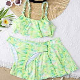 Swim wear Fishscale Print 3 Pieces Summer Kids Beachwear Biquini Falbala Swimwear For Girls Swimsuit Children Baby Bikini Set 230325