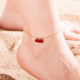 Anklets 2023tendency Summer Fashion Tassel Red Ball Anklet Bracelet Titanium Steel Leg Chain Women's Girl Bead Foot Jewelry Gift