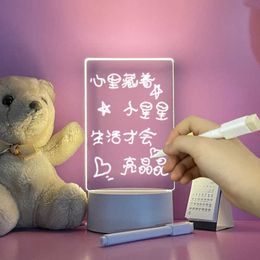 Night Lights Transparent Luminous Acrylic Note Board Erasable Write Message Board LED Table Lamp Ins Creative Desktop Night Light Memo Prompt P230325