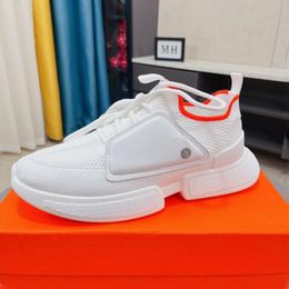 Fashion Men Bouncing Casuals Shoes Soft Bottom Running Sneakers Italy Vintage Elastic Band Low Top Calfskin & Mesh Breathable Design Casual Athletic Shoes Box EU 38-44