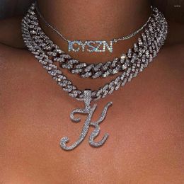 Chains Hip Hop Iced Out A-Z Cursive Letter Pendant Cuban Necklace For Women Bling Initial Zircon Tennis Chain Fashion Jewelry