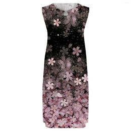 Casual Dresses Dress Ladies Loose Sleeveless Printed Midi Waist Apron Day