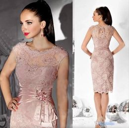 Lace Light Pink Of The Bride Dresses For Wedding Jewel Neck Sequins Beaded Short Prom Party Gowns Sheath Knee Length Mother Formal Dress Plus Size mal