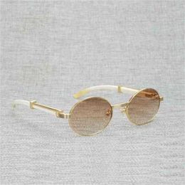 Fashion men's outdoor sunglasses Natural Wood Men Round Black White Buffalo Horn Clear Glasses Metal Frame Oculos Wooden Shades for Summer AccessoriesKajia
