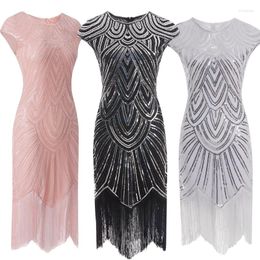 Casual Dresses Women 1920s Vintage Flapper Party Dress Great Gatsby Shiny O-Neck Cap Sleeve Sequin Bead Fringe Tassel