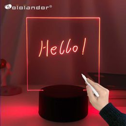 Night Lights Black Base Handwriting Night Light Battery Powered Blank Acrylic Led Writing Board with Mark Pen Colour Changing Lamp for Decor P230325