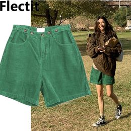 Women's Shorts Flectit Bermuda Shorts Women High Waist Wide Leg Oversized Shorts Corduroy Student Girl Casual Outfits 230325