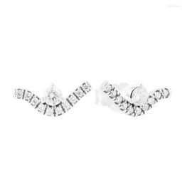 Stud Earrings Valentines Day 925 Sterling Silver Sparkling Wave For Women Original Jewelry Ear Brincos