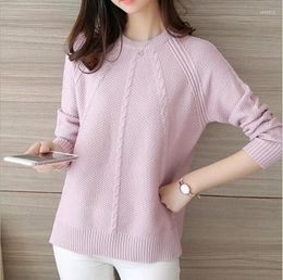 Women's Sweaters Lady Knitted Flax Women's Long Sleeve Clothes Wear Winter Side-open Fork Sweater Round Neck B9677