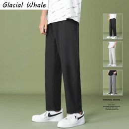 Men's Pants GlacialWhale Men Wide Leg Pants 2022 New Casual Light Weight Joggers Trousers Streetwear Cold Feeling Comfortable Home Pants Men W0325