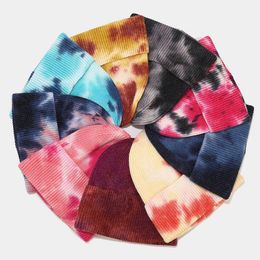 Beanies Beanie/Skull Caps 2023 Autumn And Winter Tie-dye Knitted Hat Ladies Outdoor Warm Core-spun Yarn Curled Edge Woollen Trendy Fashion