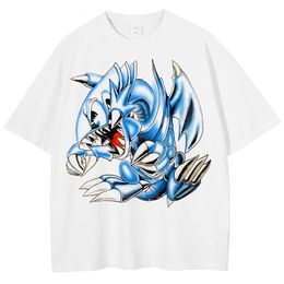 Men's T-Shirts Harajuku Streetwear Fashion T-Shirt Blue Dinosaur Print T Shirt Summer Cotton Casual Tshirt Men Hip Hop Short Sleeve Tops Tees 230325