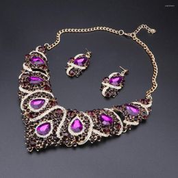 Necklace Earrings Set Fashion Rhinestone Crystal Teardrop Choker Prom Women Earring Wedding Party Costume Jewellery