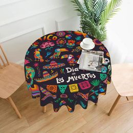 Table Cloth Day Of The Dead Tablecloth Round 60 Inch Mexican Dia De Los Muertos Washable Polyester Cover Decor