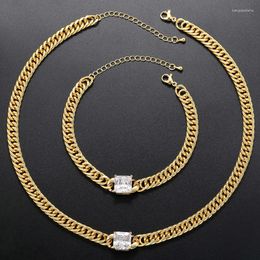 Chains ZUHKOU Chain Necklace For Women Punk Brass Curb Link Chokers Vintage Gold Colour Necklaces Zircon Jewellery Wholesale VL260