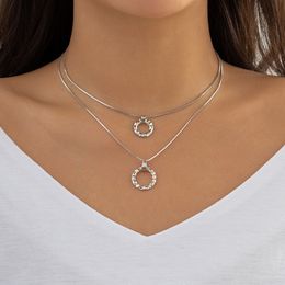 Minimalist Hollow Rings Pendant Necklace Women's Jewellery Double Layers Metal Charm Choker Party Gifts On The Neck Chain