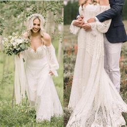 Wedding Dress Boho Forest Garden Dresses Long Lantern Sleeves Off Shoulder Full Lace Bridal Gowns Elegant Vestidos De Noiva Customised