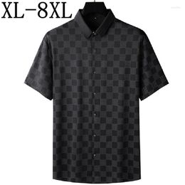 Men's Casual Shirts 8XL 7XL 6XL 2023 Summer High Quality Business Plaid Shirt Men Short Sleeve Lapel Mens Loose Camisas De Hombre