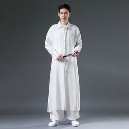 Men's Ethnic Clothing Asian costume Chinese Improved Tang Suit Hanfu oriental cheongsam style robe black and white cotton linen outfit