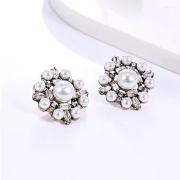 Stud Earrings Fashion Luxury Antiqued Bronze Simple Pearl Beads For Women Gold Colour Classic Ear Jewellery Wholesale