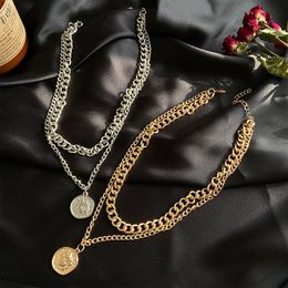 Chains Multilayer Coin Chain Choker Necklace For Women Gold Silver Color Vintage Portrait Chunky Necklaces Jewelry