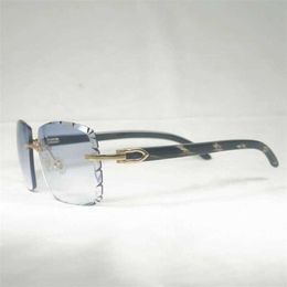 Women's fashion designer sunglasses Vintage Black White Horn Oversize Rimless Diamond Cutting Men Wood Glasses Retro Shades for Summer Club Eyewear