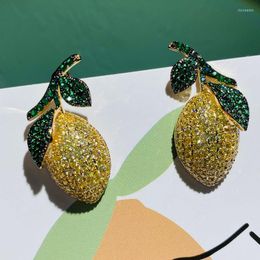 Stud Earrings Trendy Yellow Green CZ Lemon For Women Wedding Party Fashion Jewelry Gift 2023