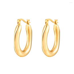 Hoop Earrings Women Stainless Steel Metal Statement Gold Colour Texture Geometric Chunky Unusual Party Gift Accessories