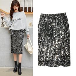 Skirts Sequined Long Skirt Sexy Velvet Sequin Split Elastic Fashion Casual Party Christmas Elegant Autumn Wrap Women