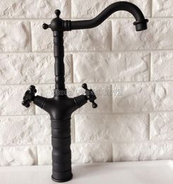 Bathroom Sink Faucets Black Classic Mixer Kitchen Faucet Dual Handle Washbasin And Vessel Cold & Water Taps Wnf345
