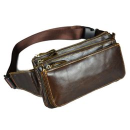 Waist Bags Men Oil Wax Leather Cowhide Vintage Travel Cell/Mobile Phone Hip Bum Belt Pouch Fanny Pack Purse Bag