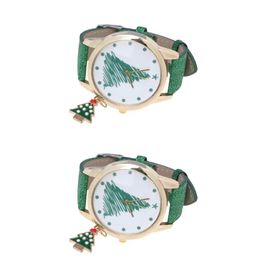 Wristwatches 2pcs Stylish Christmas Style Watch Fashion Lady's Wrist Green (Christmas Tree)