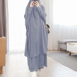 Ethnic Clothing Muslim Sets Jilbab Abaya Dubai Clothes for Islam Women Large Hem Dresses Casual Solid Colour Robe Traditional Festival Clothes 230325