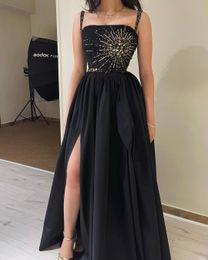 Party Dresses Luxury Black Dubai Women Wear Ruched Tulle Prom Dresses Glitter Sequin Formal Beading Evening Gowns Arabic Party Dress 230325