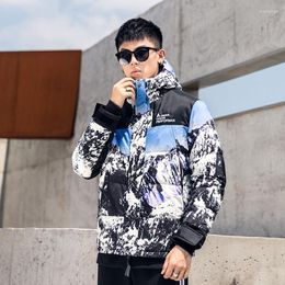 Men's Down Winter Mens White Duck Coats Hooded Short Snow Mountain Print Puffer Jackets Male Thick Hip Hop Streetwear For Men JK-915