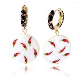 Dangle Earrings Fashion Lemon Pepper Drop Oil Shell Print Pendant For Women Creative Pearl Stud Wholesale