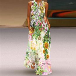 Casual Dresses Fashion Holiday Beach Dress 2023 Vintage Plus Size Long Summer Woman Sleeveless Girl Floral Print