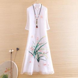 Ethnic Clothing Hi-end Spring Summer 2023 Women Cheongsam Loose Embroidery Elegant Lady Chinese Style A-line Party Qiapo Dress S-XXL