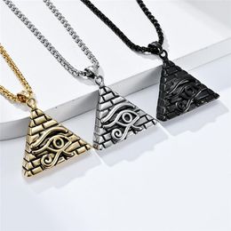 Pendant Necklaces Vintage Mens Pyramid Necklace Stainless Steel Ancient Egypt Eye Of Horus For Men's Gift Jewelry