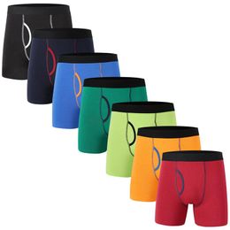 Underpants 7 Pcs/Lot Men Pure Color Rainbow Boxer Cotton Soft Long Underwear US Size Comfortable Elasticity