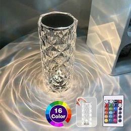 Night Lights LED Crystal Table Lamp Rose Light Projector 16 Colours Touch Adjustable Romantic Diamond Bedroom Atmosphere Light Decor Light P230325