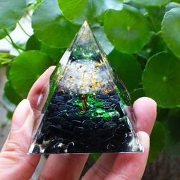 Decorative Figurines Tree Of Life Orgone Pyramid Handmad Amethyst Peridot Healing Crystal Energy Generator EMF Protect Meditation Tool